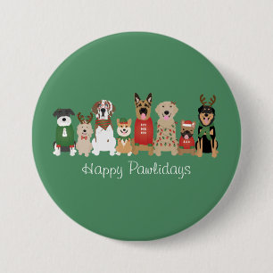 Happy Pawlidays Dogs Red Green 3 Inch Round Button