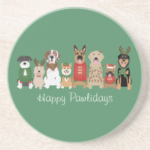 Happy Pawlidays Dogs Red Green Coaster