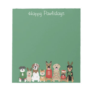 Happy Pawlidays Dogs Red Green Notepad