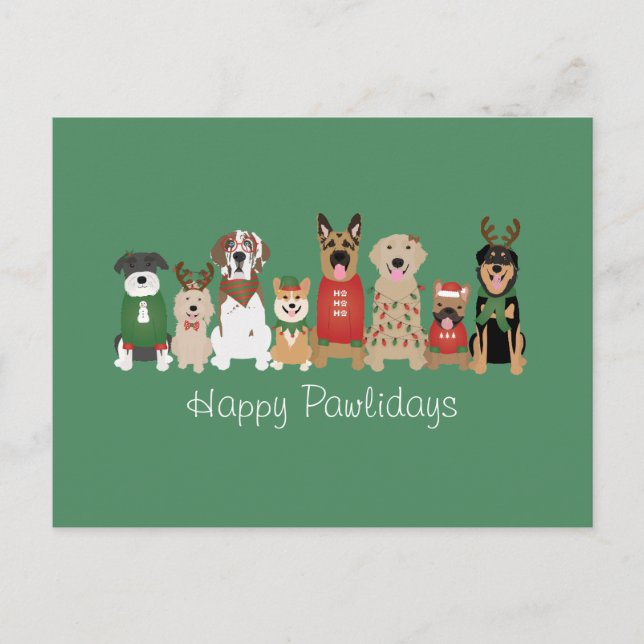Happy Pawlidays Dogs Red Green Postcard (Front)