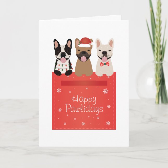 Happy Pawlidays French Bulldogs Card (Front)