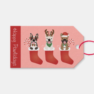 Happy Pawlidays French Bulldogs Christmas Stocking Gift Tags