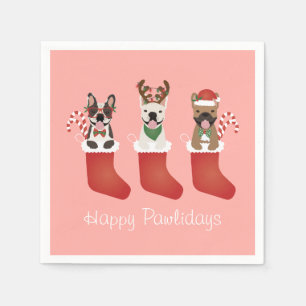 Happy Pawlidays French Bulldogs Christmas Stocking Napkin
