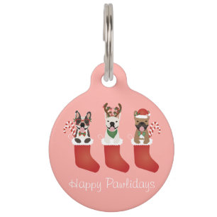 Happy Pawlidays French Bulldogs Christmas Stocking Pet Tag