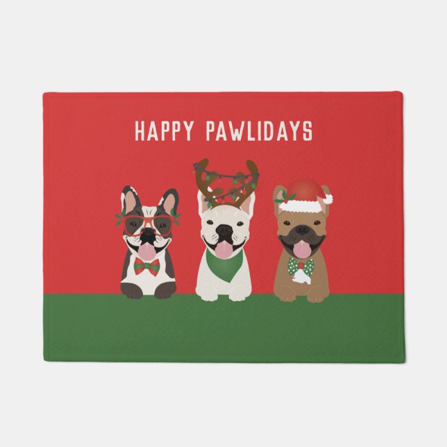 Happy Pawlidays French Bulldogs Doormat (Front)