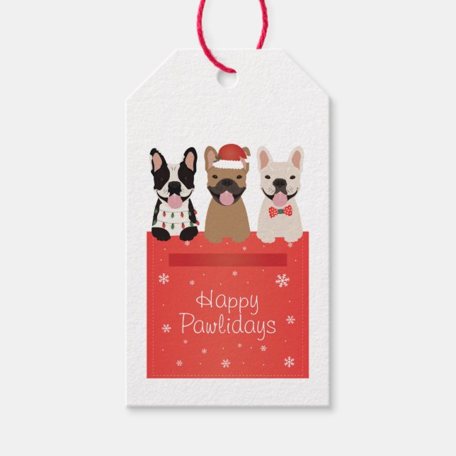Happy Pawlidays French Bulldogs Gift Tags (Front)