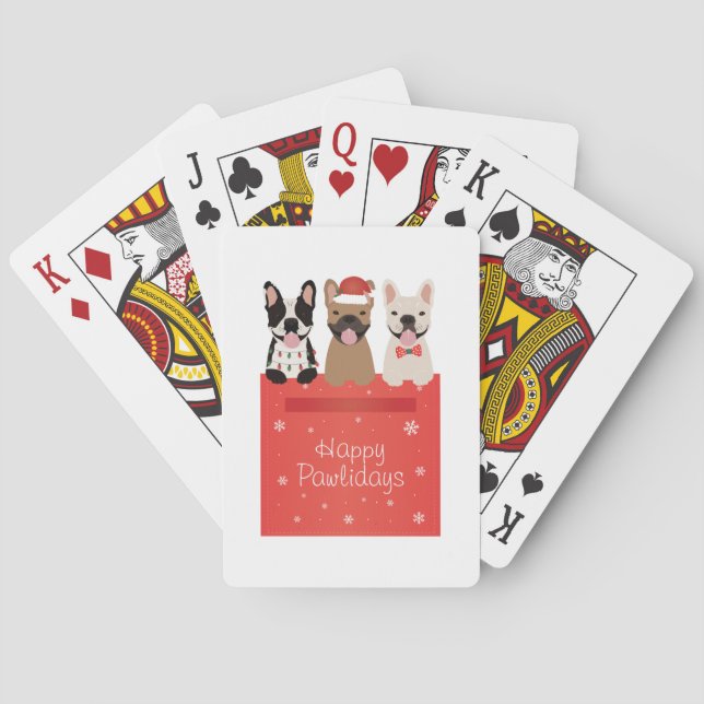Happy Pawlidays French Bulldogs Playing Cards (Back)