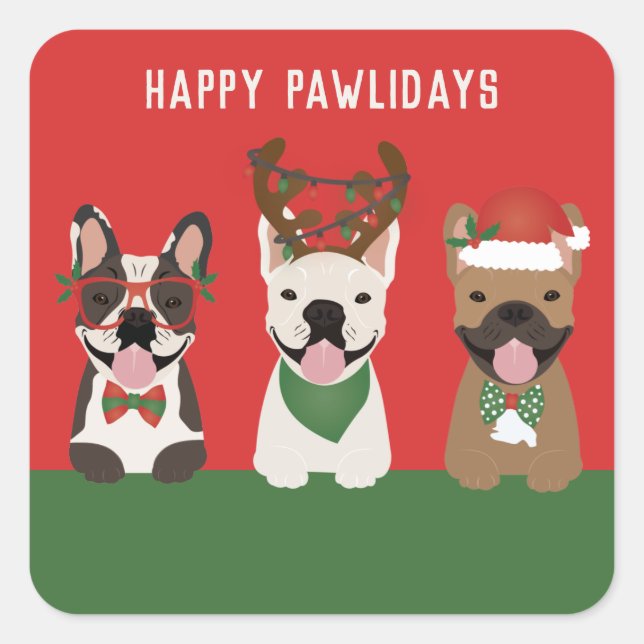 Happy Pawlidays French Bulldogs Square Sticker (Front)
