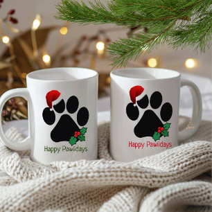 Happy Pawlidays Fun Santa Paw Print Christmas Mug