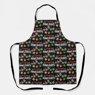 Happy Pawlidays Funny Christmas Dog Paw Xmas Dogs Apron