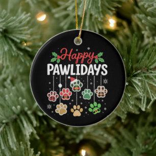 Happy Pawlidays Funny Christmas Dog Paw Xmas Dogs Ceramic Ornament
