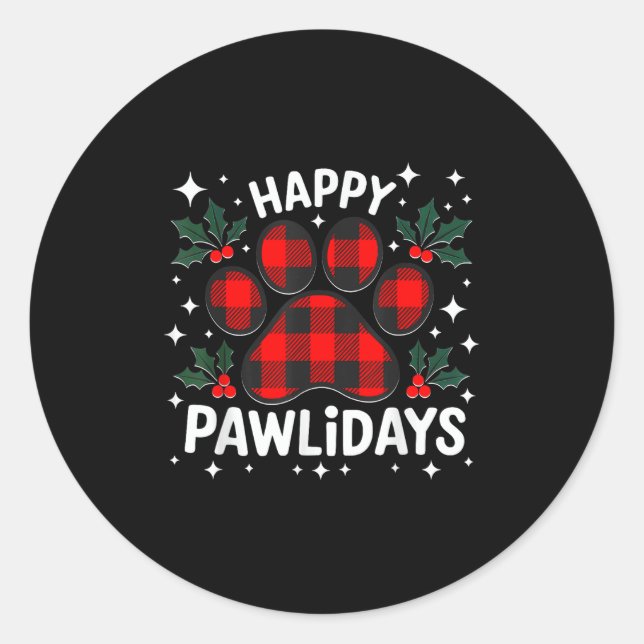 Happy Pawlidays Funny Christmas Dog Paw Xmas Dogs  Classic Round Sticker (Front)