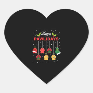 Happy Pawlidays Funny Christmas Dog Paw Xmas Dogs  Heart Sticker