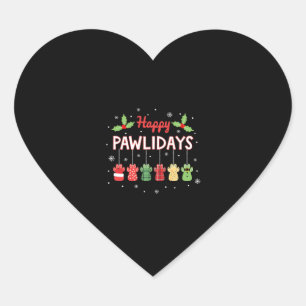 Happy Pawlidays Funny Christmas Dog Paw Xmas Dogs  Heart Sticker
