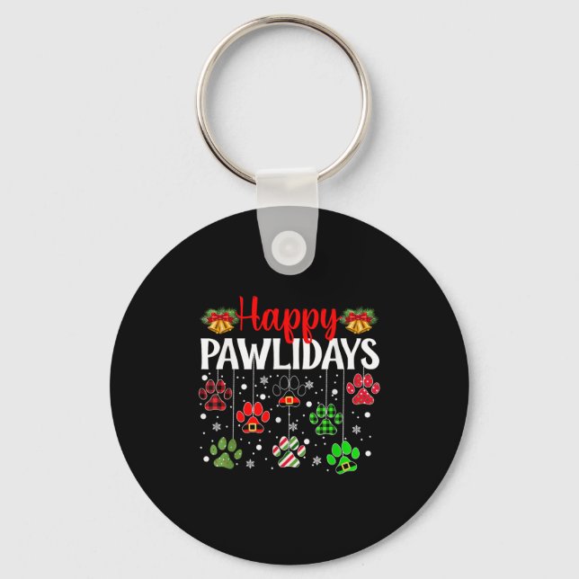 Happy Pawlidays Funny Christmas Dog Paw Xmas Dogs  Keychain (Front)