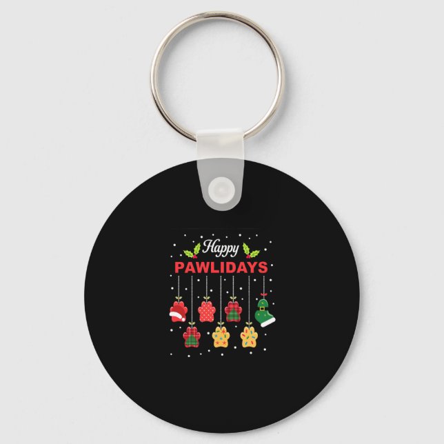Happy Pawlidays Funny Christmas Dog Paw Xmas Dogs  Keychain (Front)