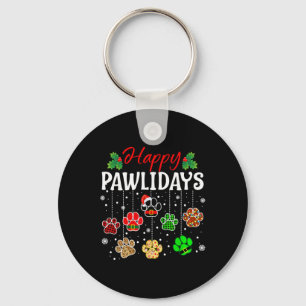 Happy Pawlidays Funny Christmas Dog Paw Xmas Dogs Keychain