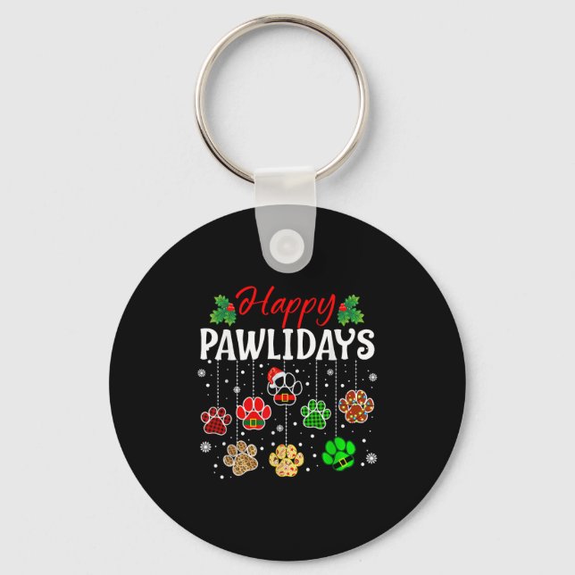 Happy Pawlidays Funny Christmas Dog Paw Xmas Dogs  Keychain (Front)