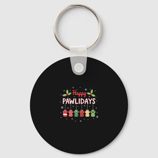 Happy Pawlidays Funny Christmas Dog Paw Xmas Dogs  Keychain (Front)