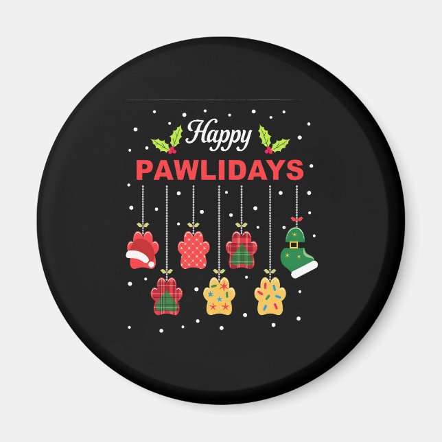 Happy Pawlidays Funny Christmas Dog Paw Xmas Dogs  Magnet (Front)