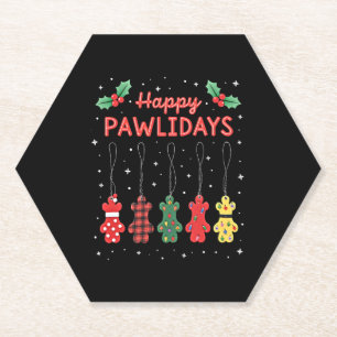Happy Pawlidays Funny Christmas Dog Paw Xmas Dogs  Paper Coaster