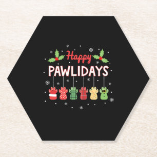 Happy Pawlidays Funny Christmas Dog Paw Xmas Dogs  Paper Coaster