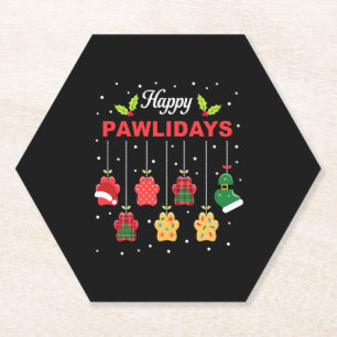 Happy Pawlidays Funny Christmas Dog Paw Xmas Dogs Paper Coaster