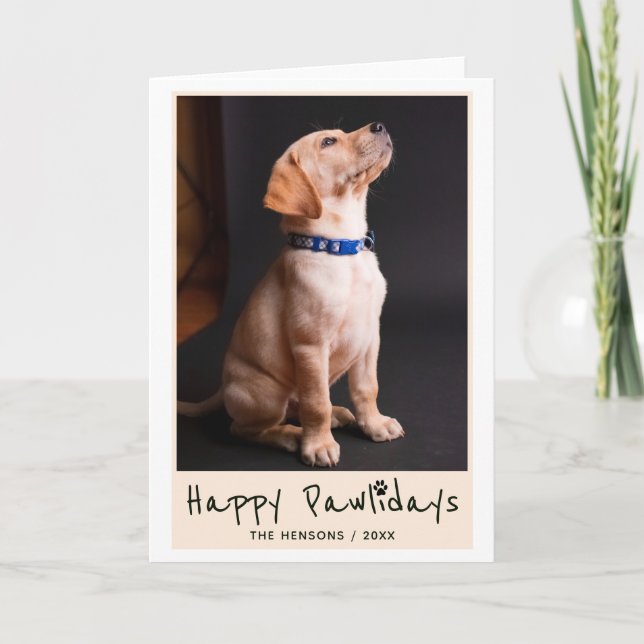 Happy Pawlidays Funny Pun Pet Photo Holiday Card (Front)