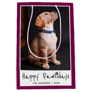 Happy Pawlidays Funny Pun Pet Photo Medium Gift Bag