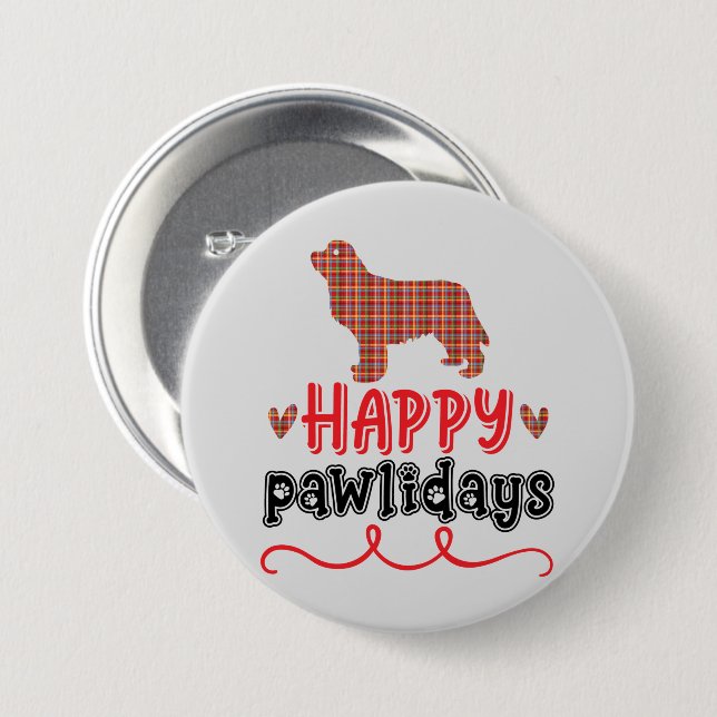 Happy Pawlidays | Funny Word Pun 3 Inch Round Button (Front & Back)