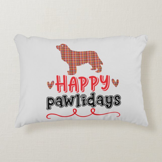 Happy Pawlidays | Funny Word Pun Accent Pillow (Front)