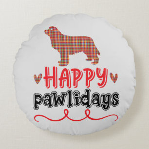 Happy Pawlidays   Funny Word Pun Round Pillow
