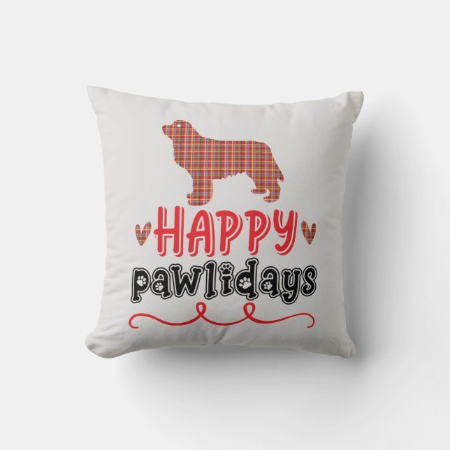 Happy Pawlidays | Funny Word Pun Throw Pillow (Front)