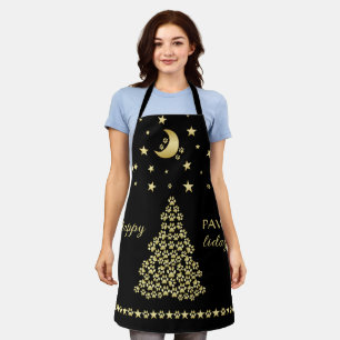 Happy Pawlidays, Gold shiny Paw Christmas tree Apron