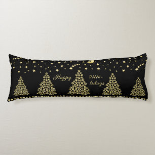 Happy Pawlidays, Gold shiny Paw Christmas tree Body Pillow