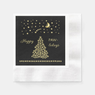 Happy Pawlidays, Gold shiny Paw Christmas tree Napkin