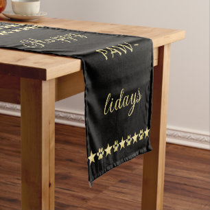 Happy Pawlidays, Gold shiny Paw Christmas tree Short Table Runner