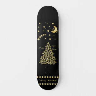 Happy Pawlidays, Gold shiny Paw Christmas tree Skateboard