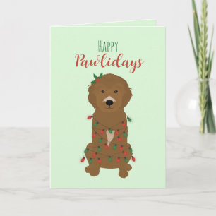 Happy Pawlidays Goldendoodle Christmas Lights Card