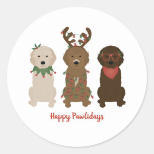 Happy Pawlidays Goldendoodle Christmas Lights Classic Round Sticker