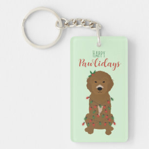 Happy Pawlidays Goldendoodle Christmas Lights Keychain