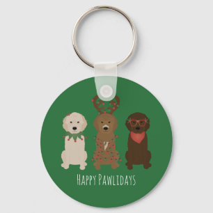 Happy Pawlidays Goldendoodle Christmas Lights Keychain