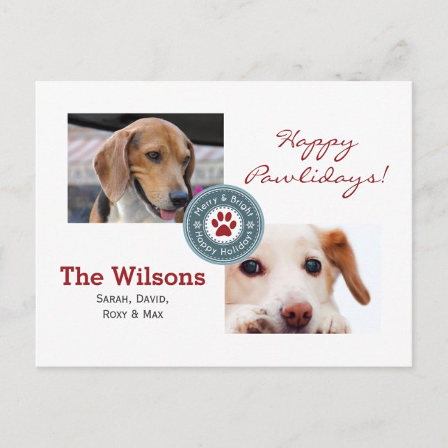 Happy Pawlidays Multiple Photo Pet Holiday Card (Front)