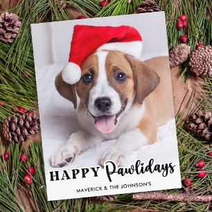 Happy Pawlidays Personalized Cute Pet Dog Photo Holiday Postcard