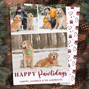Happy Pawlidays Personalized Modern Dog 3 Photos Holiday Card
