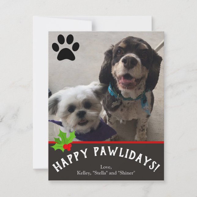 Happy Pawlidays Pet Photo Christmas Card (Front)