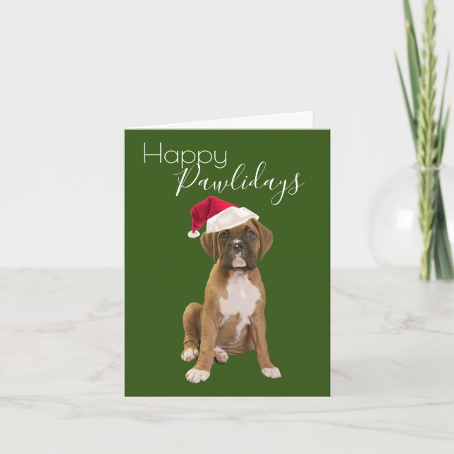 Happy Pawlidays Puppy Santa Hat Christmas Holiday Card (Front)