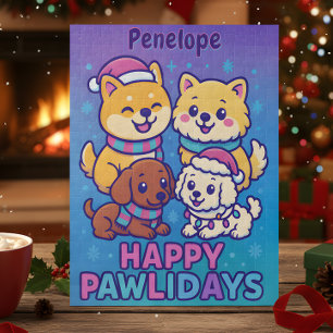 Happy Pawlidays Shiba Inu Poodle Christmas Puppies Jigsaw Puzzle