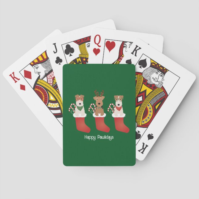 Happy Pawlidays Welsh Wire Fox Terrier Dogs Playing Cards (Back)