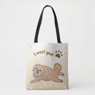 Happy Pekingese Dog Lover I Woof You Paws Tote Bag